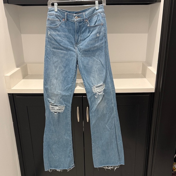 Express Denim - Express Light Blue Distressed Flare Jeans. Size 6R